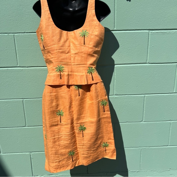 Jade by Melody Tam 100% Linen Embroidered Palm Tree Two Piece Set Size 4 - Picture 5 of 10